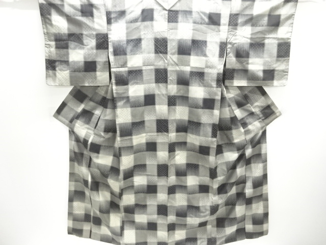 JAPANESE KIMONO / ANTIQUE KIMONO / SILK / TSUMUGI / WOVEN GRID & CROSS KASURI